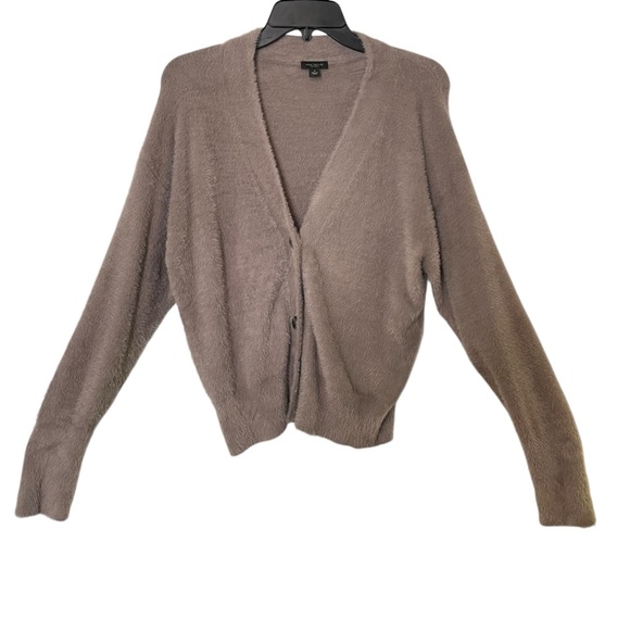 Ann Taylor Factory Fuzzy Button Front Cardigan Sweater Taupe Gray Size Medium - Picture 1 of 11